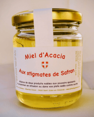 Pot de miel d'acacia aux stigmates de Safran du Genevois
