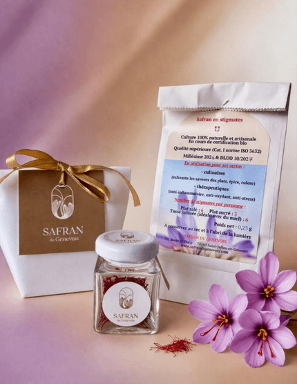 Coffret cadeaux de safran à offrir, vendu par Safran du Genevois